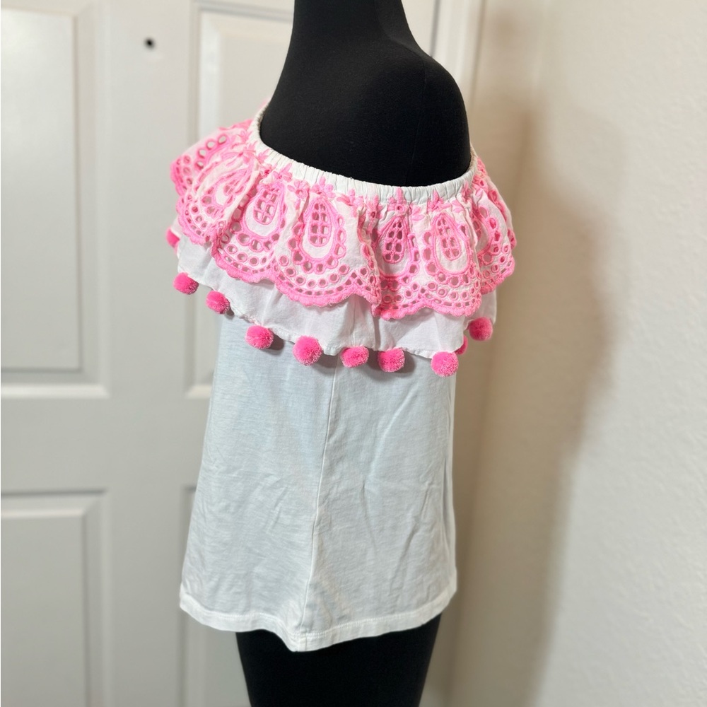 Lilly Pulitzer Pink and White Off-Shoulder Women's Top - Picture 4 of 6